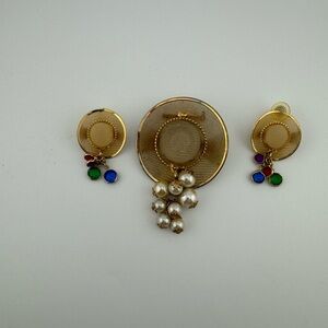 Vintage Mesh Hat Brooch and Earring Set